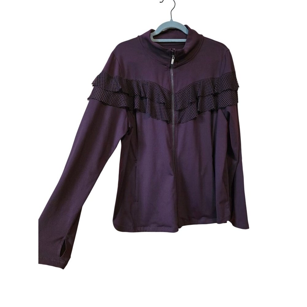 LIVI Active Jacket Womens Plus 18/20 XL Purple Ruffle Full Zip Pockets